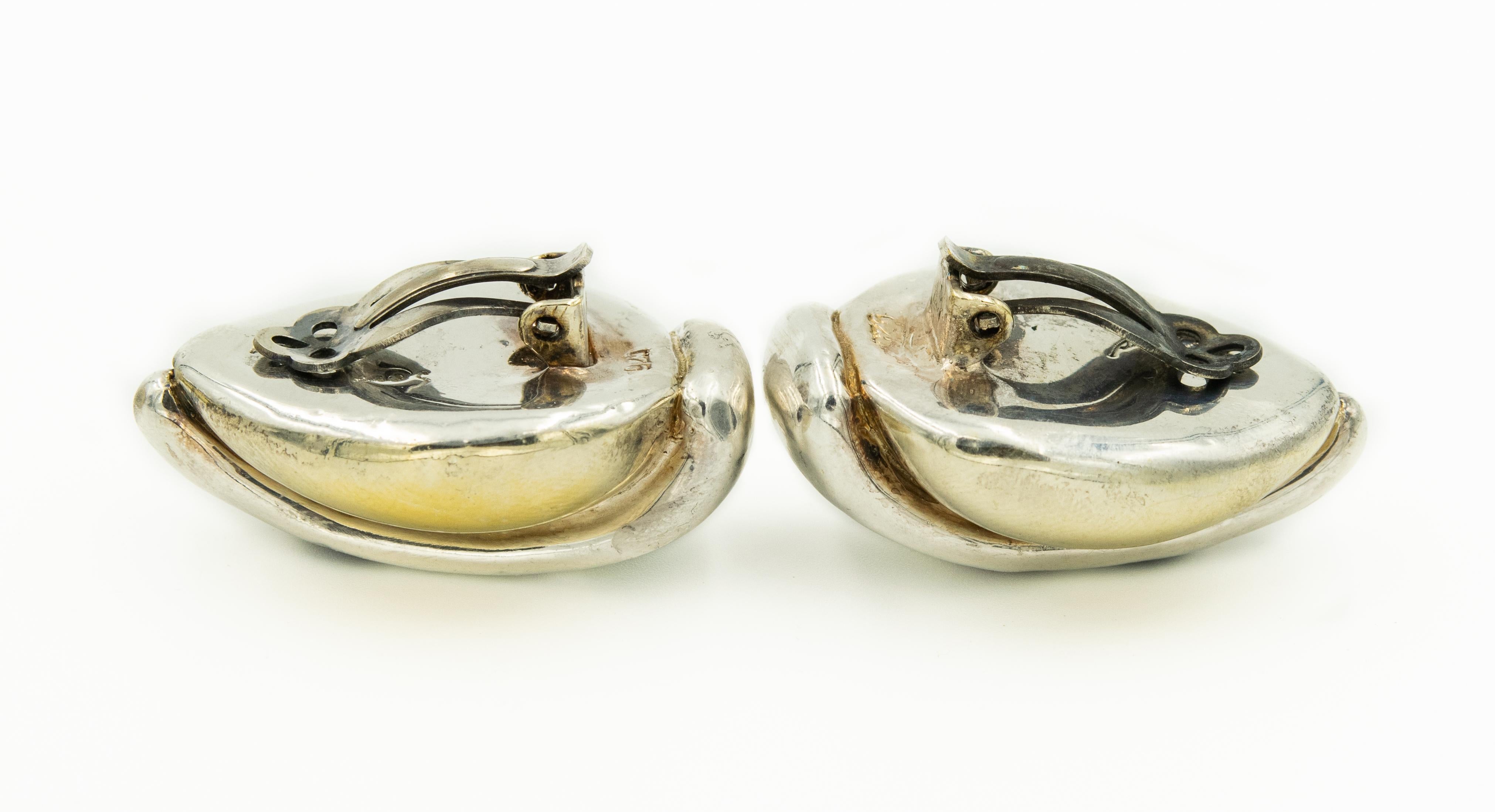 Sam Philipe Sterling Silver Gold Vermeil Modernist Cuff Bracelet Earrings Set 1