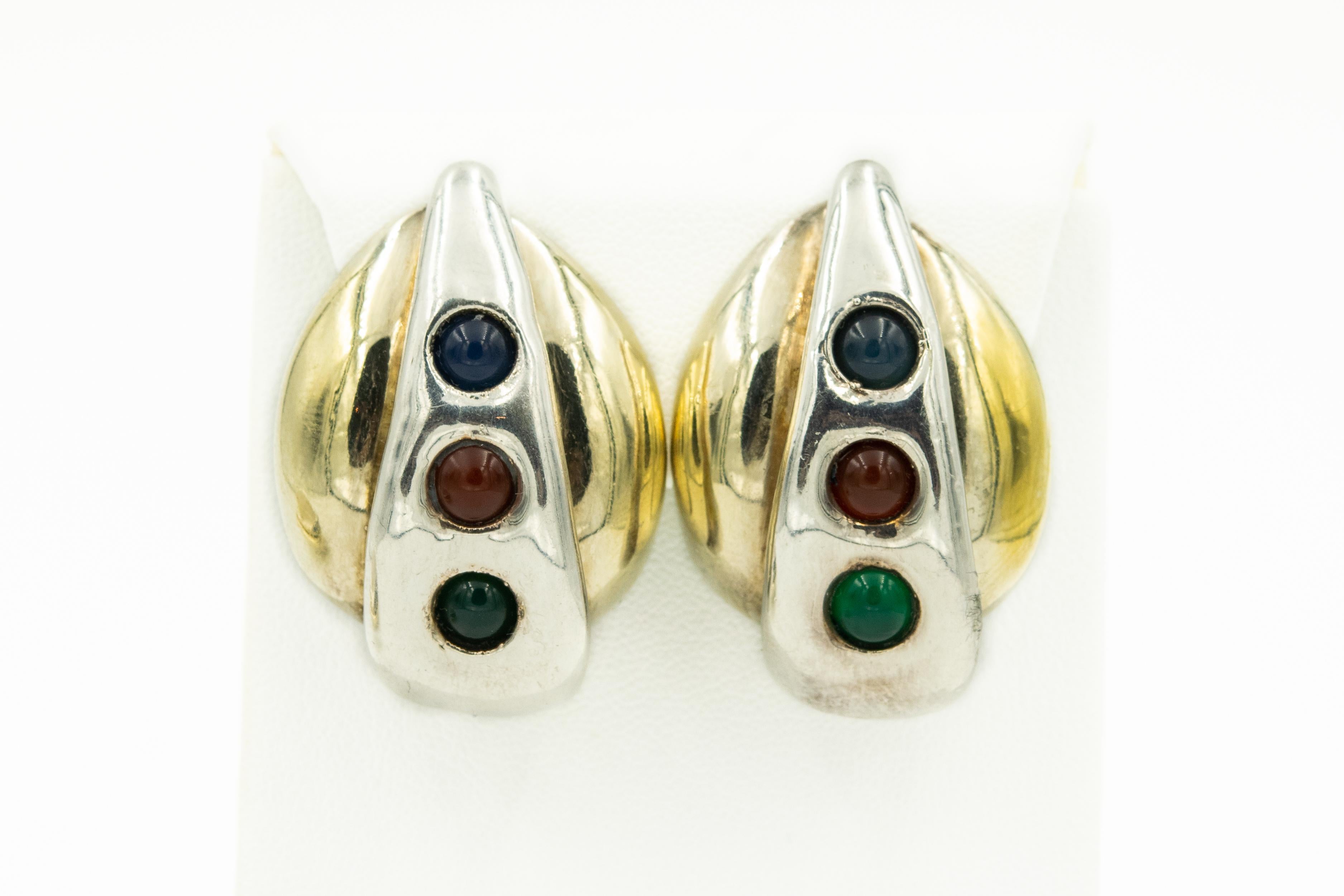 Sam Philipe Sterling Silver Gold Vermeil Modernist Cuff Bracelet Earrings Set 2
