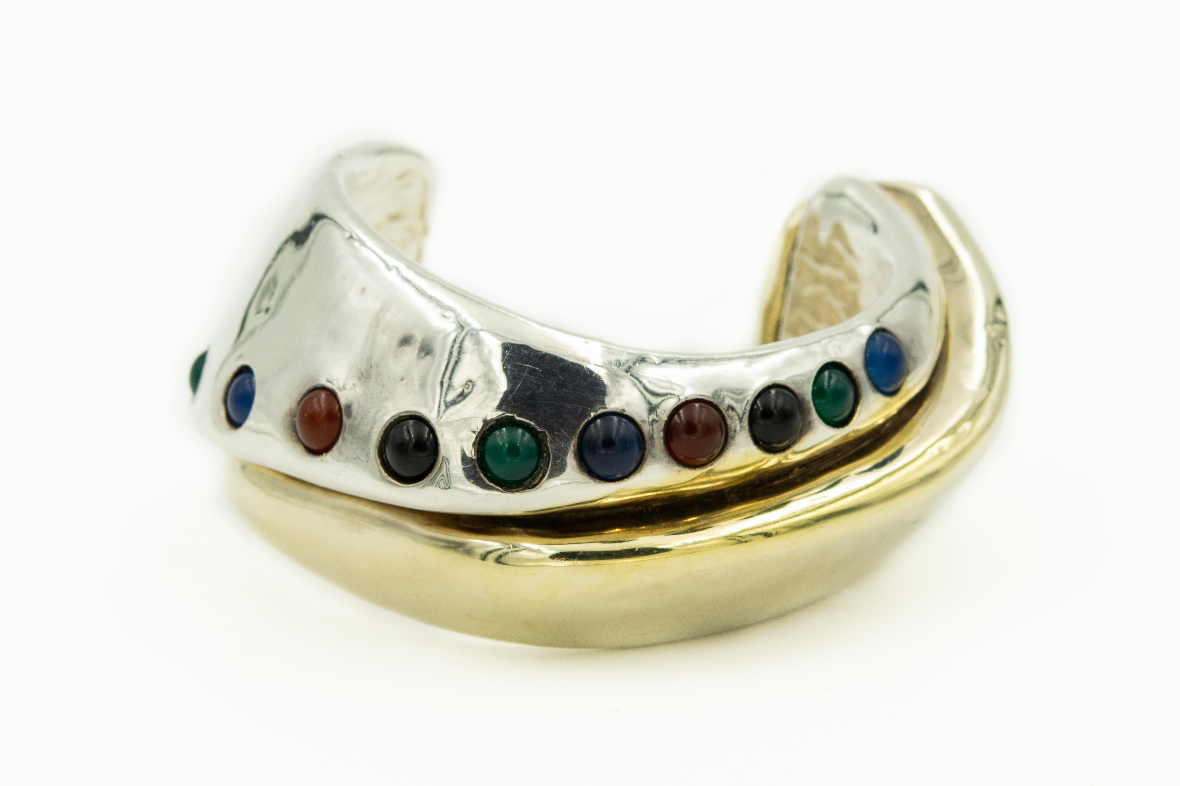 Sam Philipe Sterling Silver Gold Vermeil Modernist Cuff Bracelet Earrings Set 3