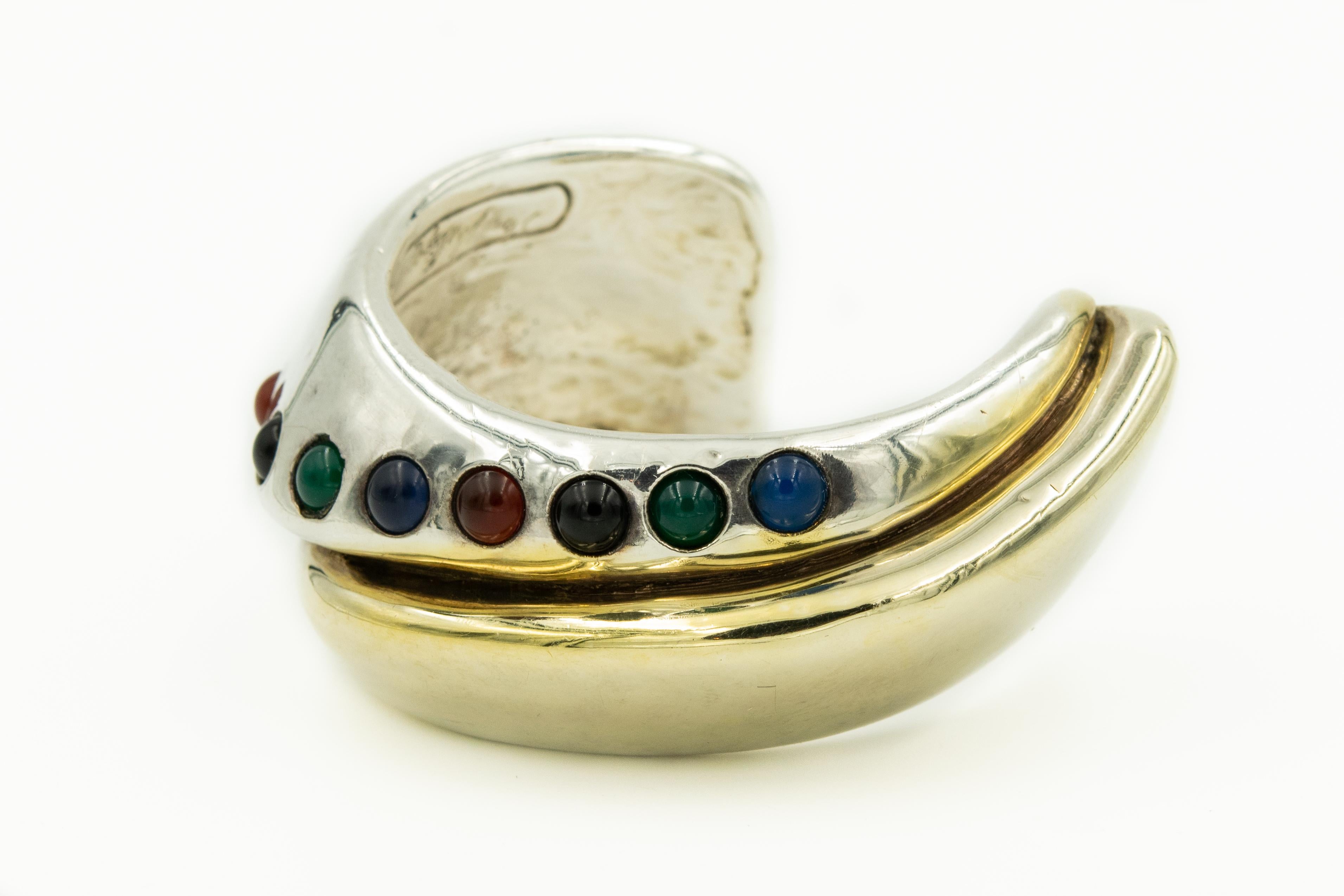 Sam Philipe Sterling Silver Gold Vermeil Modernist Cuff Bracelet Earrings Set 4