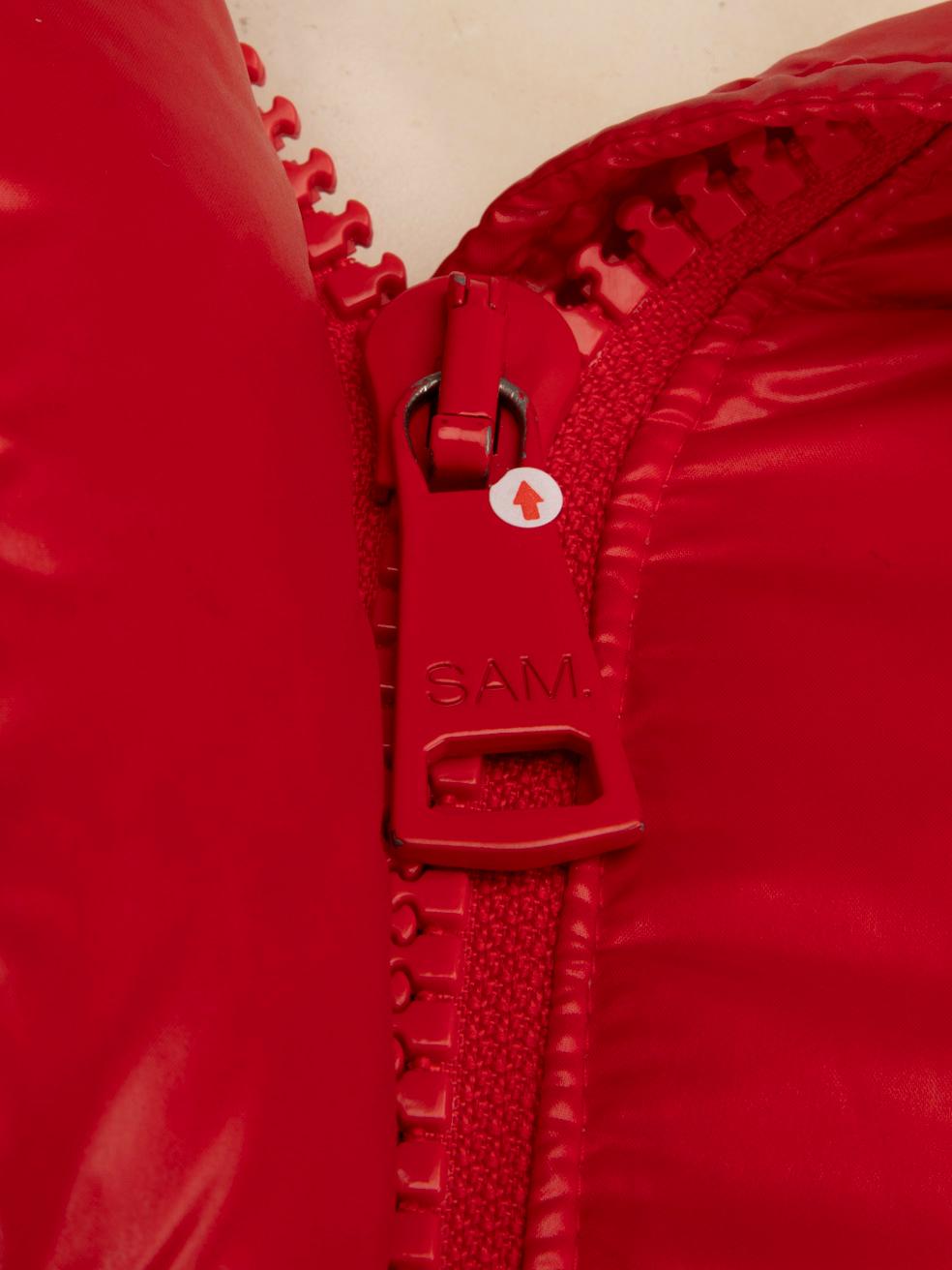 SAM. Giacca Puffer rossa con imbottitura in piuma d'oca taglia XS In condizioni buone in vendita a London, GB