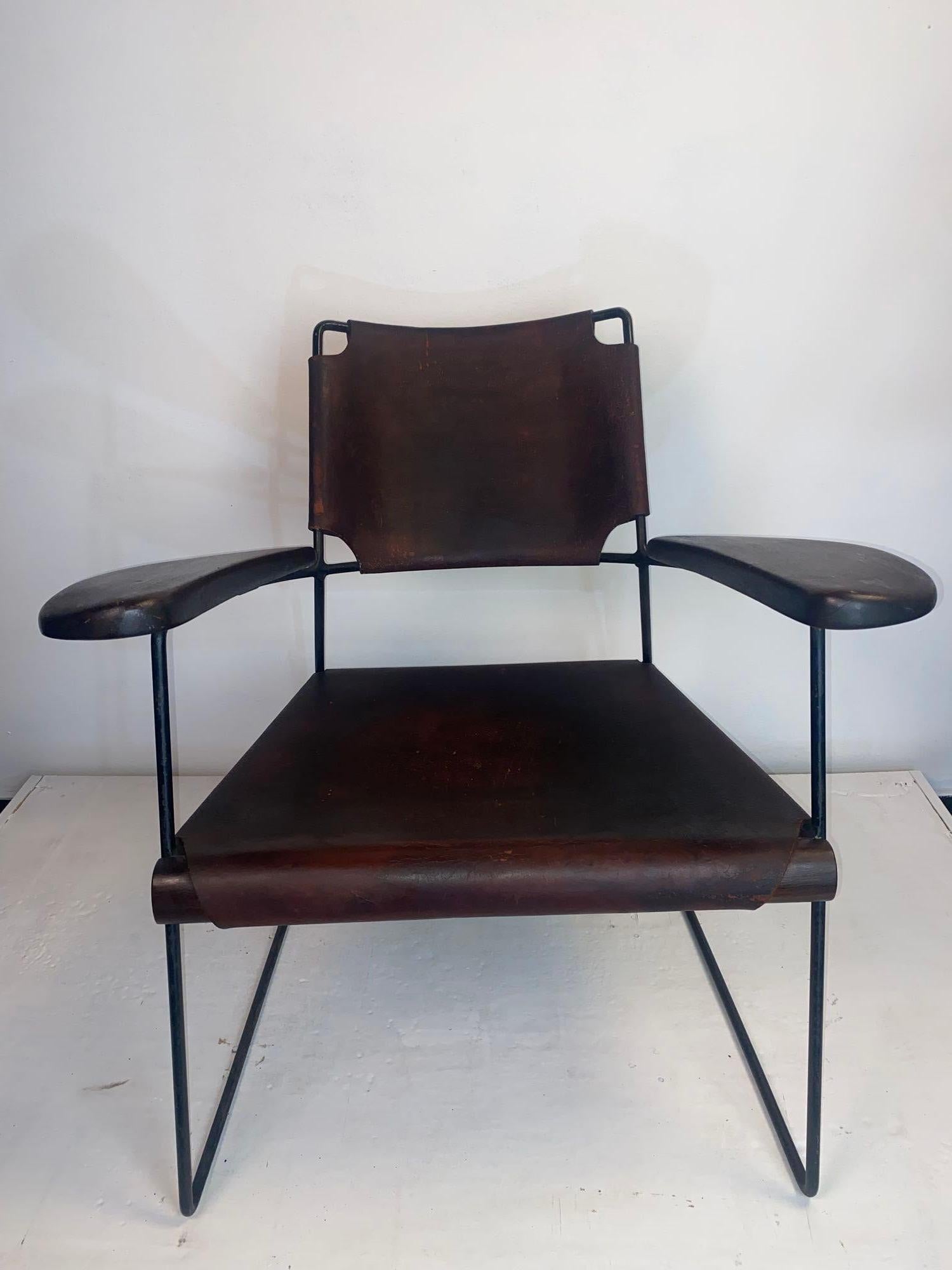 Leather Sam Resnick Putney Lounge Chair For Sale
