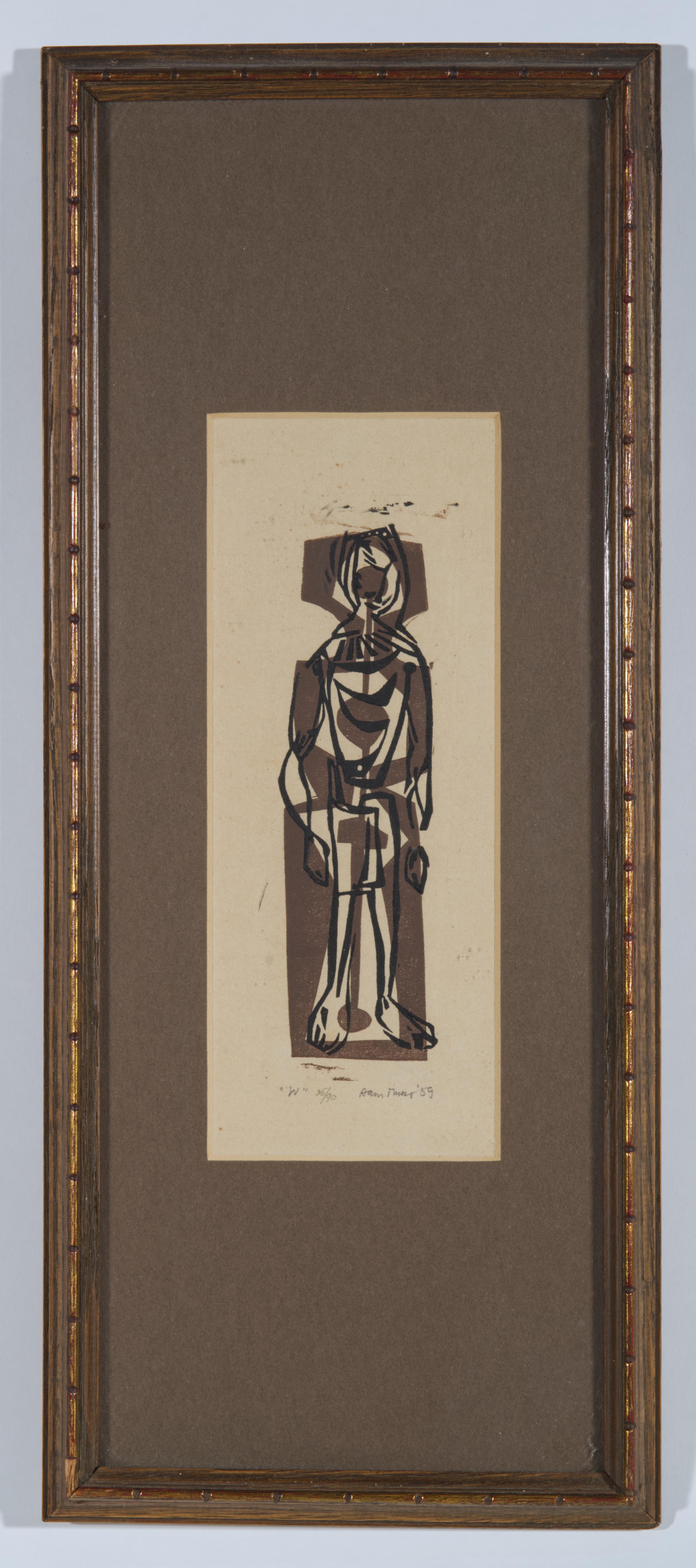 Mid-Century Modern Sam Russo Lino Block Print 