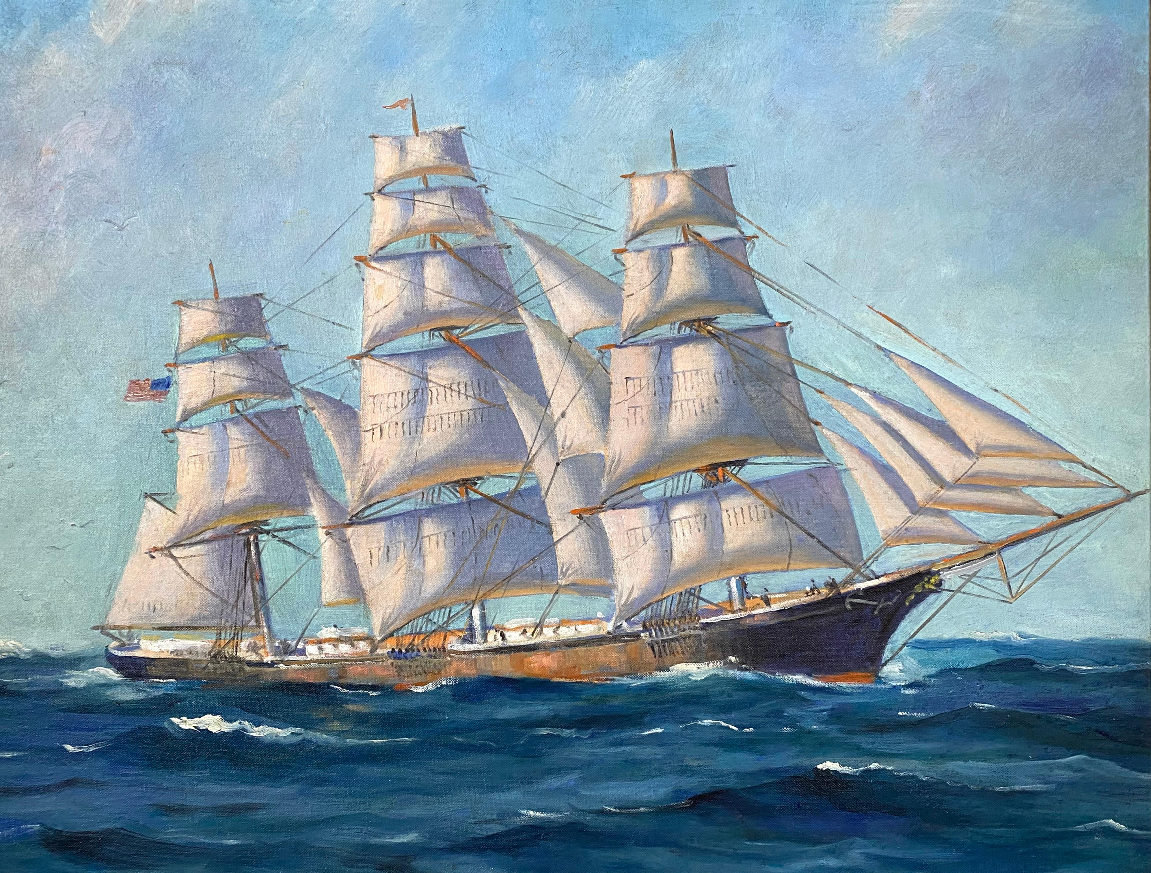 Clipper unter vollem Segel – Painting von Sam Sargent