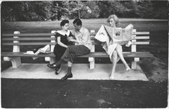 Marilyn Monroe sitting on a bench in Central Park, New York City