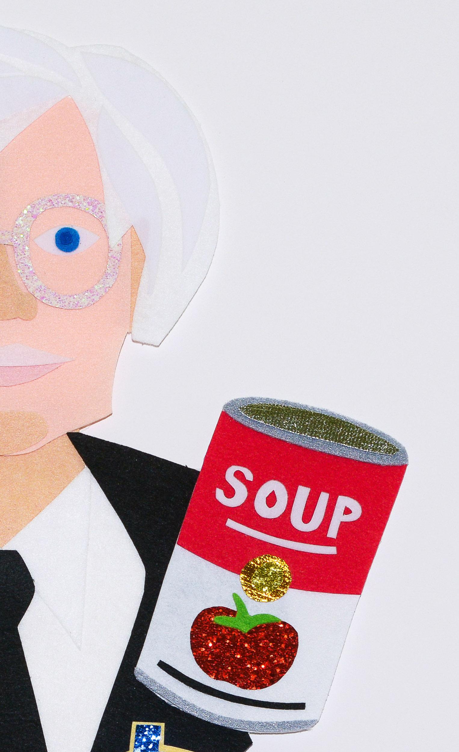 Original Sam Sidney-Filzcollage mit der Darstellung von Andy Warhol.  Die Filzcollage ist auf säurefreiem Karton in einem weiß gestrichenen Schattenboxrahmen montiert. Unterzeichnet und datiert.

Zuvor ausgestellt bei Eerdmans New York für die