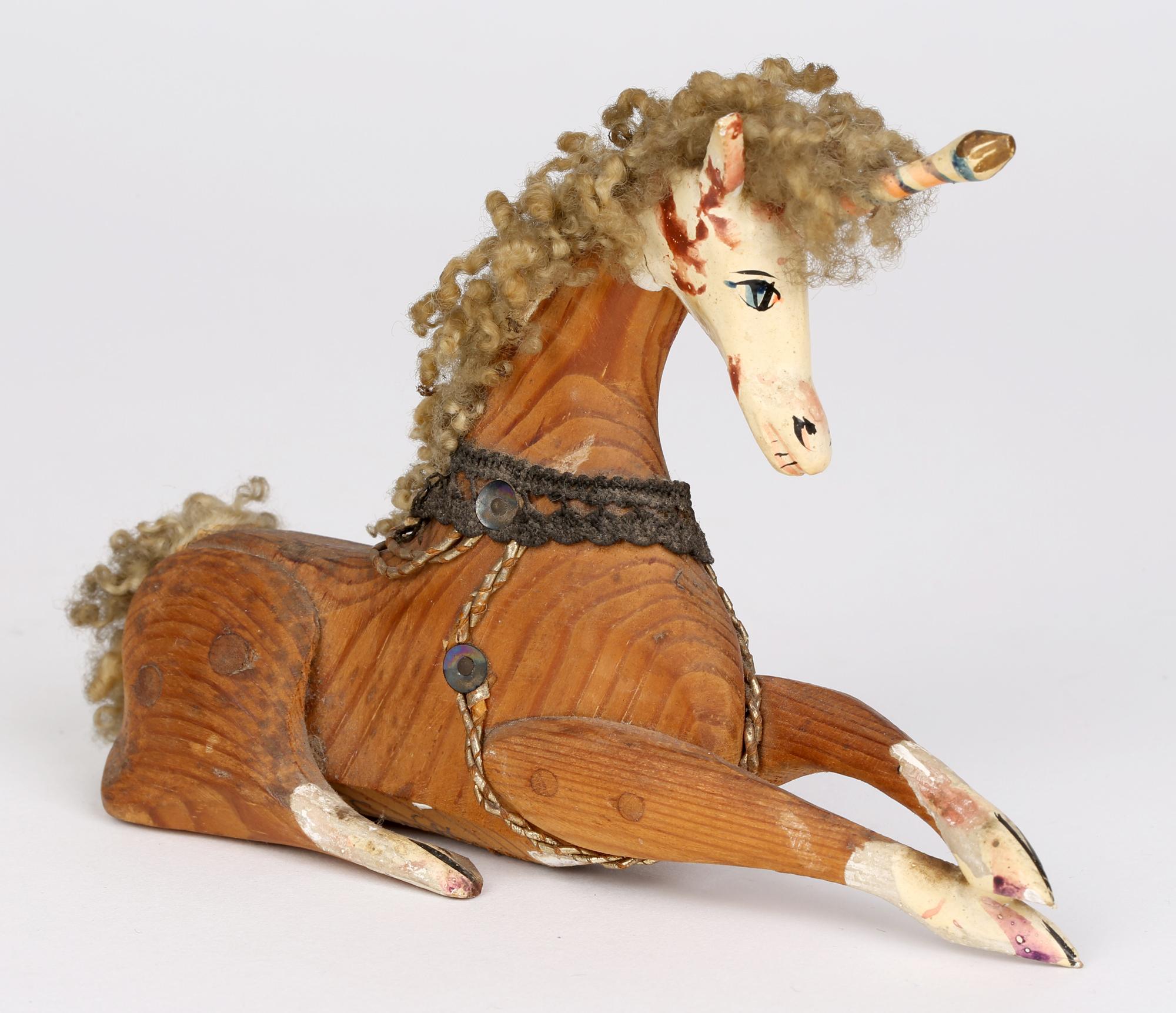 Sam Smith Mid Century Carved Wooden Toy Unicorn Figure 4