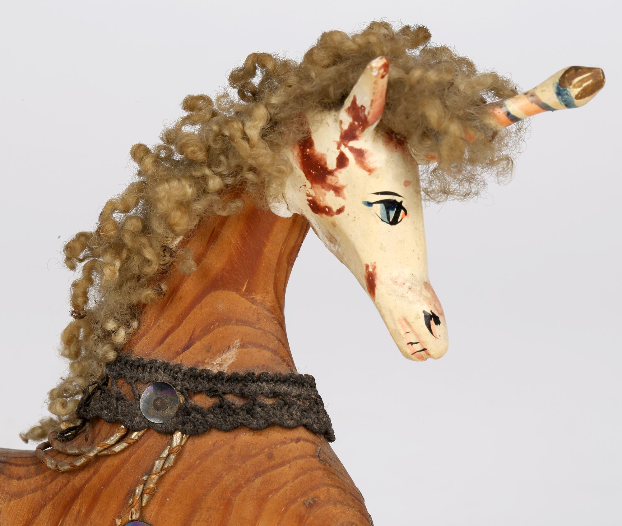 Hand-Carved Sam Smith Mid Century Carved Wooden Toy Unicorn Figure