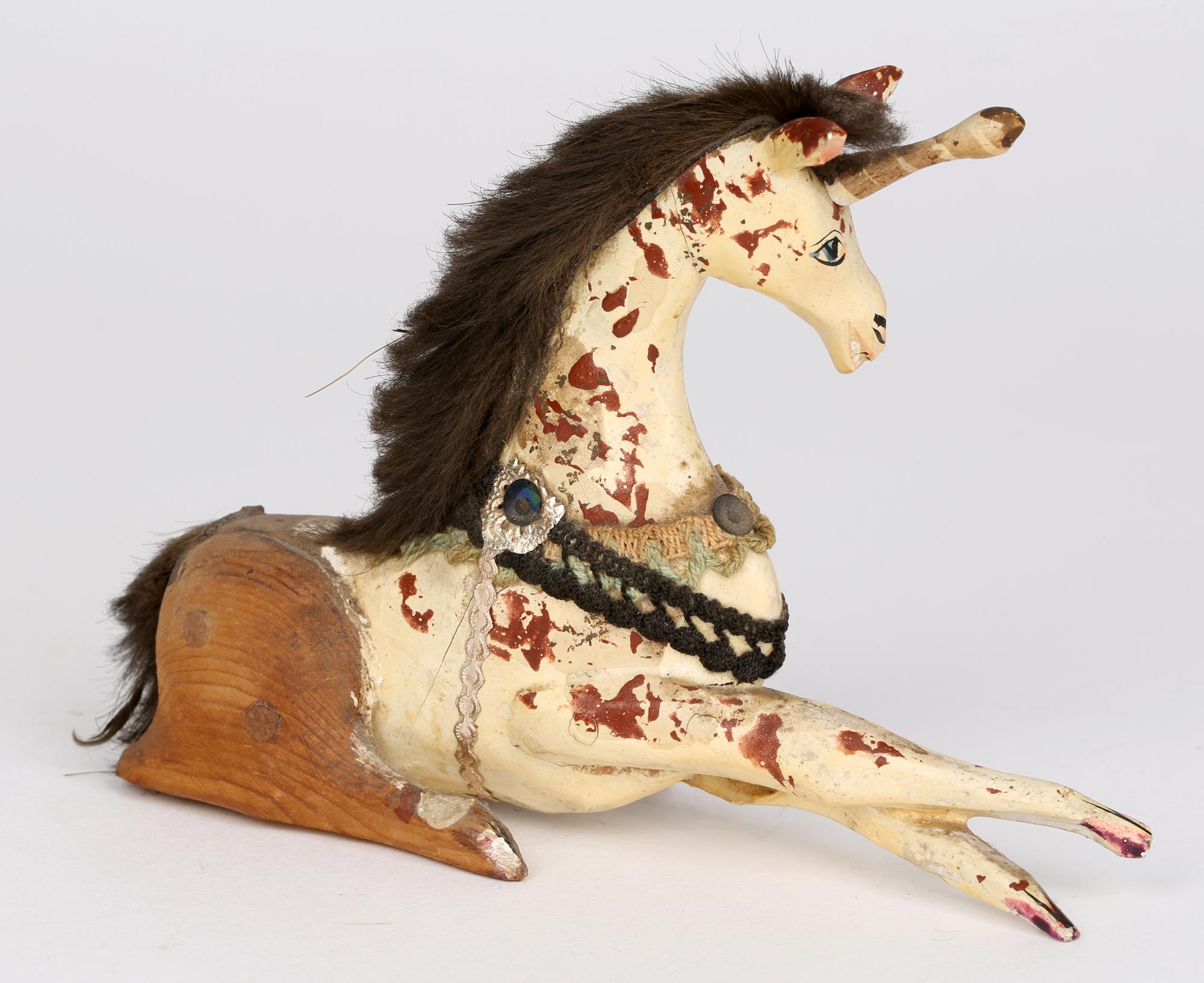 Mid-Century Modern Sam Smith Mid-Century Hand Carved and Painted Toy Unicorn Figure