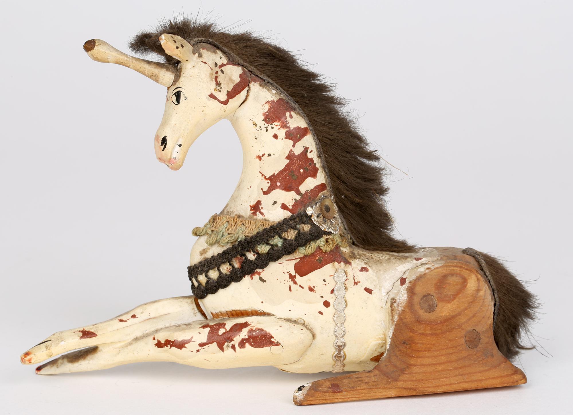 Hand-Carved Sam Smith Mid-Century Hand Carved and Painted Toy Unicorn Figure