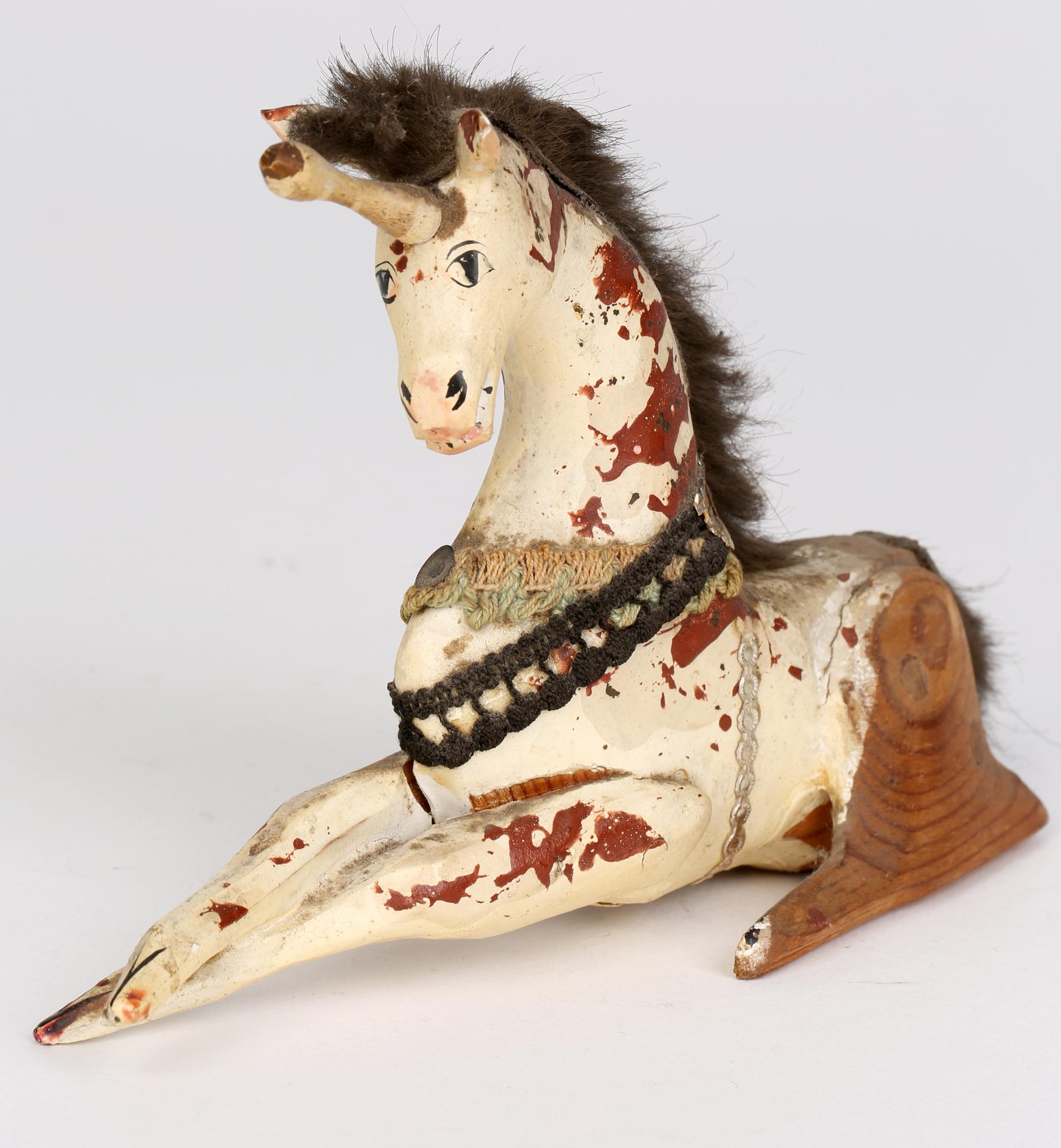 20th Century Sam Smith Mid-Century Hand Carved and Painted Toy Unicorn Figure