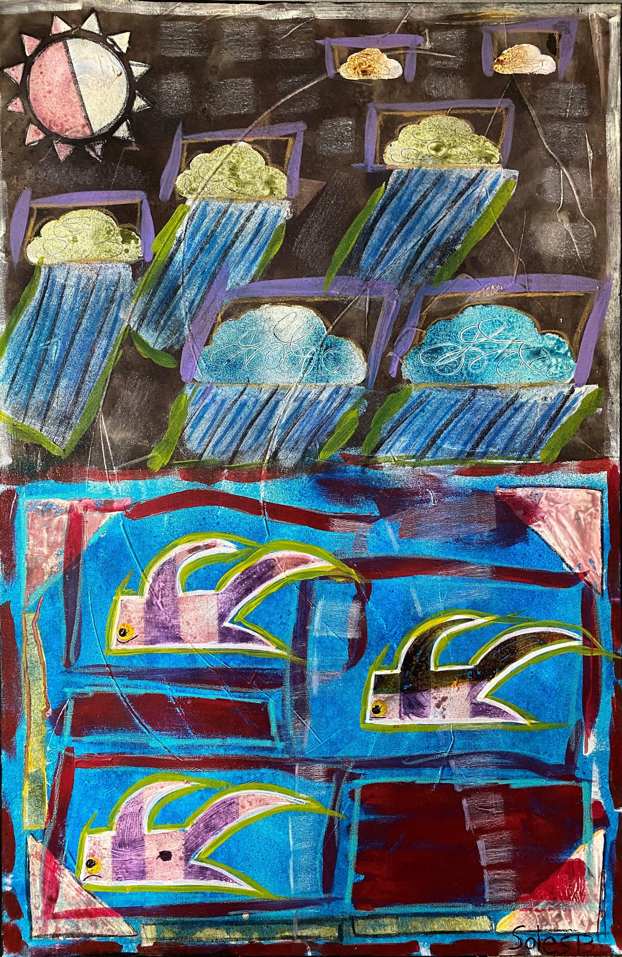 Coastal Showers, Gemälde, Acryl auf Leinwand – Painting von Sam Soles