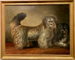 19th century Irish or English Antique portrait of two dogs, waterdogs