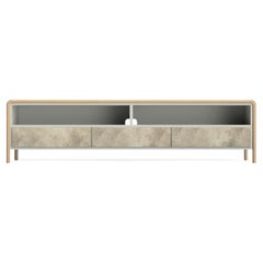 TV Cabinet, Textured Lacquered Wood with Oak and Titanium Plated Details
