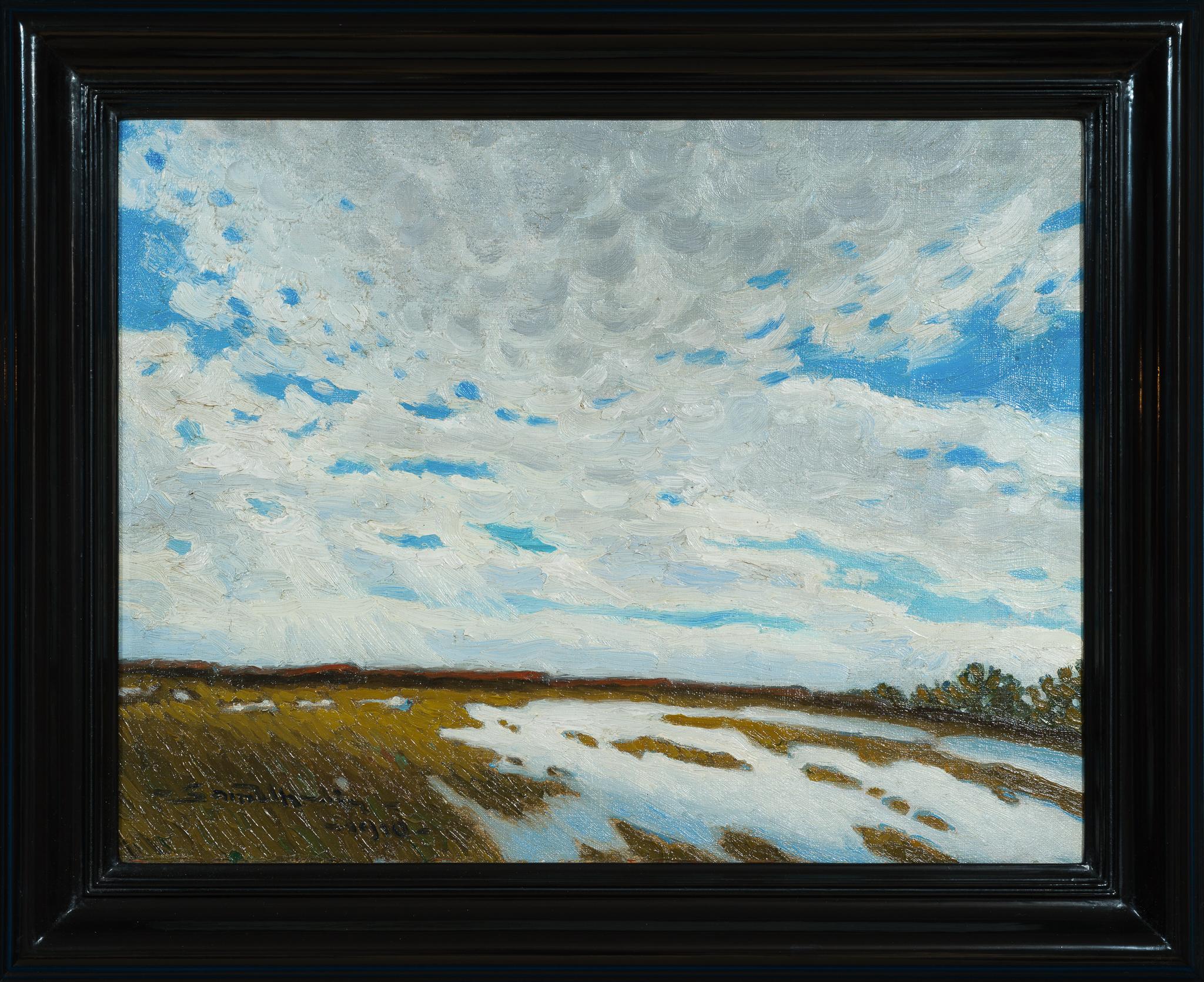 Un raro paisaje invernal con nubes de Sam Uhrdin (1910) en venta 3