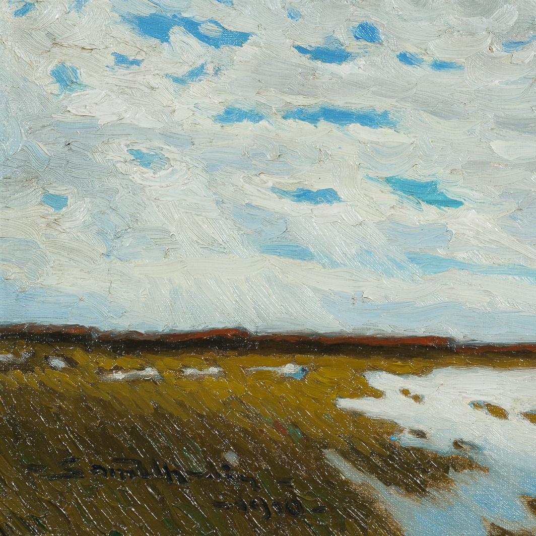 Un raro paisaje invernal con nubes de Sam Uhrdin (1910) en venta 4