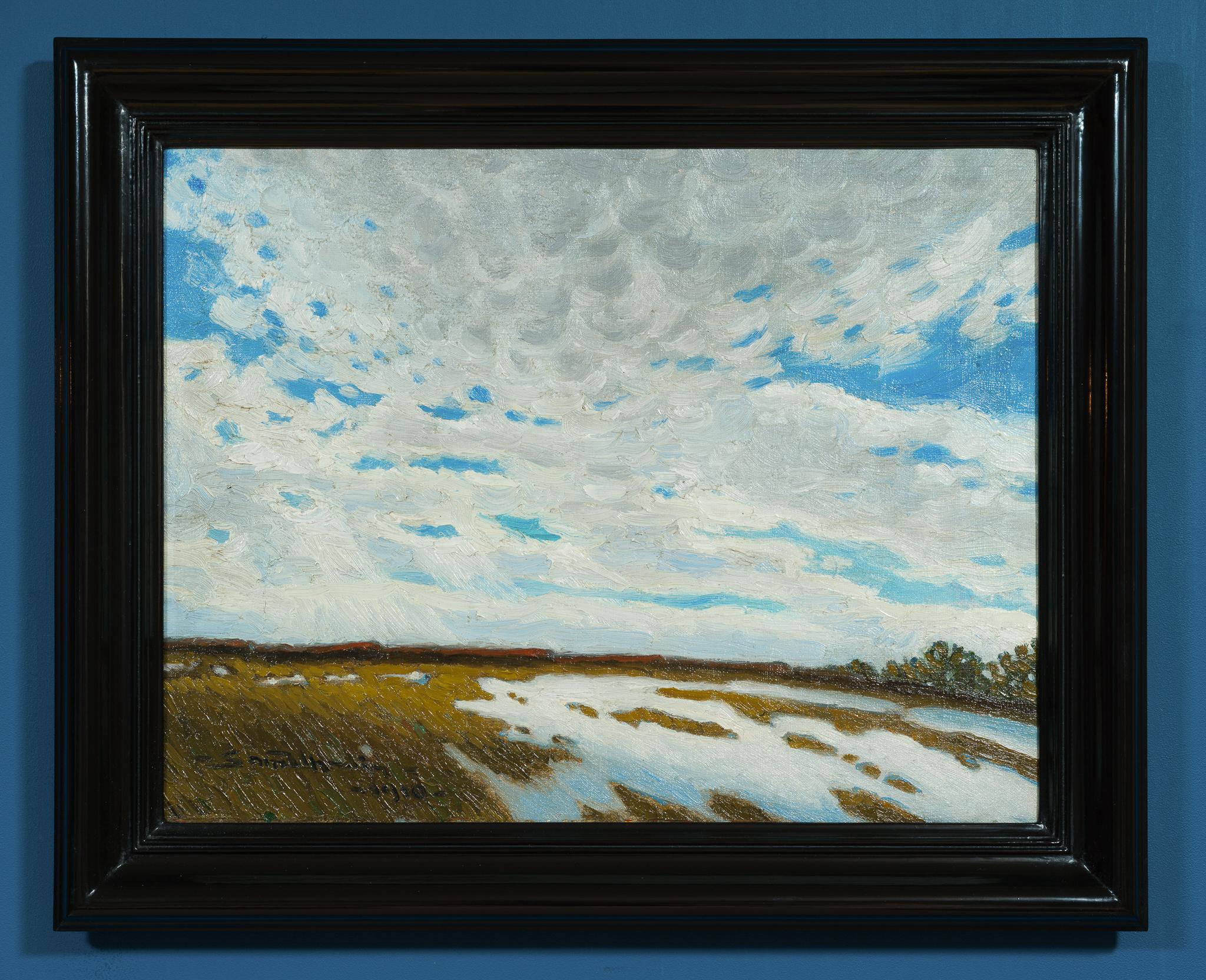 Un raro paisaje invernal con nubes de Sam Uhrdin (1910) en venta 5