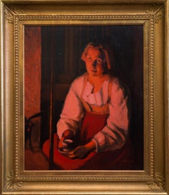 Moments of Reflection Depicting a Woman Sitting by the Fire, Original Oil Paint