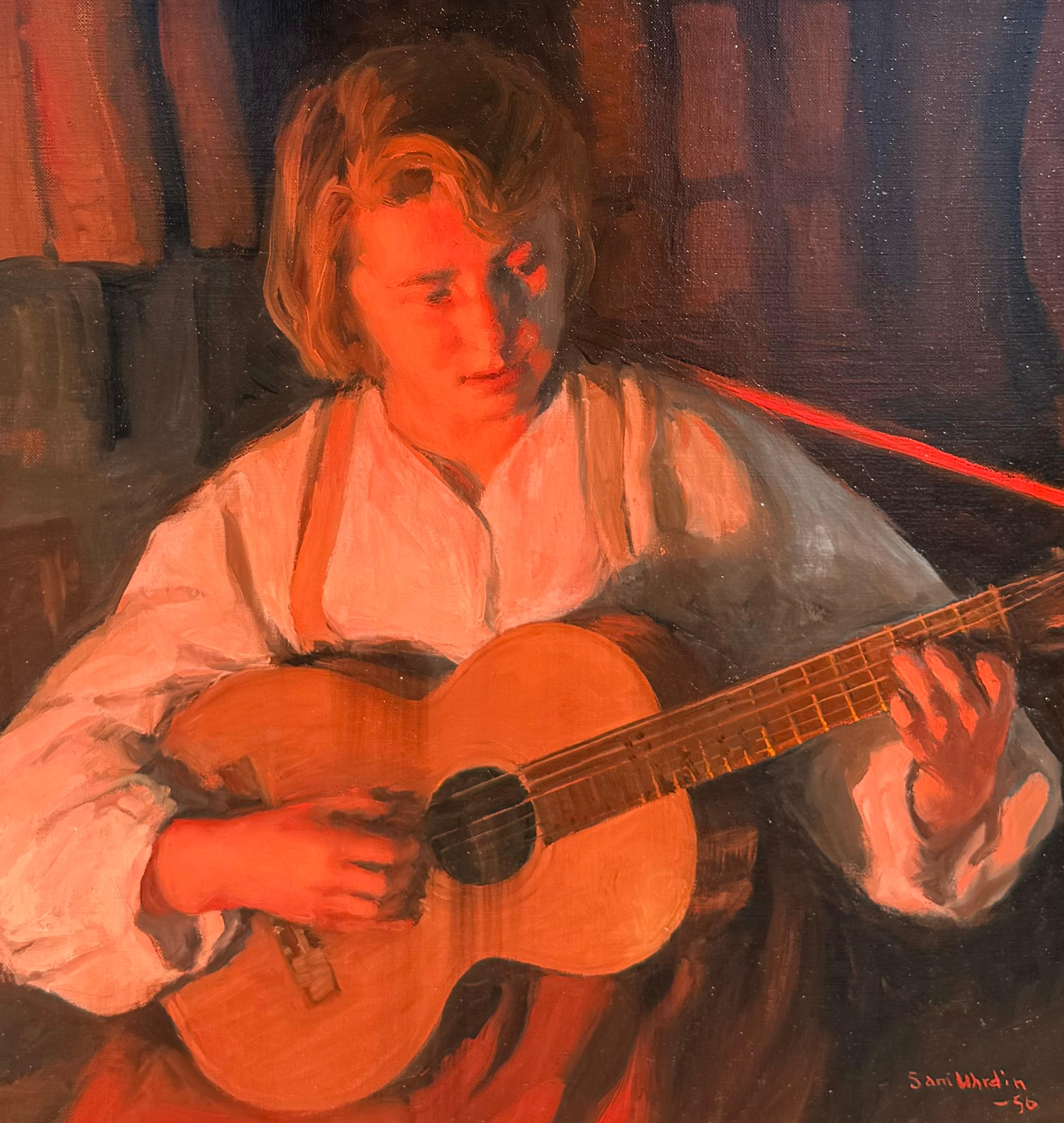 Suonare la chitarra vicino al fuoco - Painting Vittoriano di Sam Uhrdin