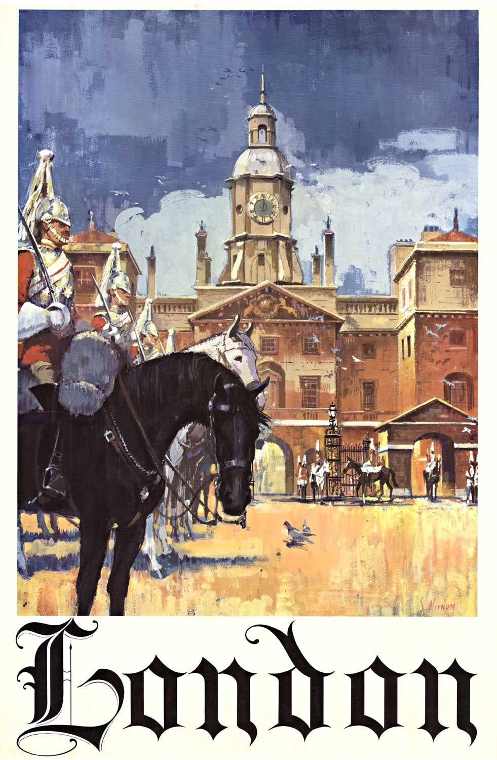 Affiche de voyage vintage originale de Londres  Gardes à cheval