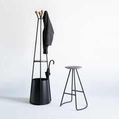 Sama Coat Rack, Contemporary Sculptural Minimalist Natural Oak & Black Metal