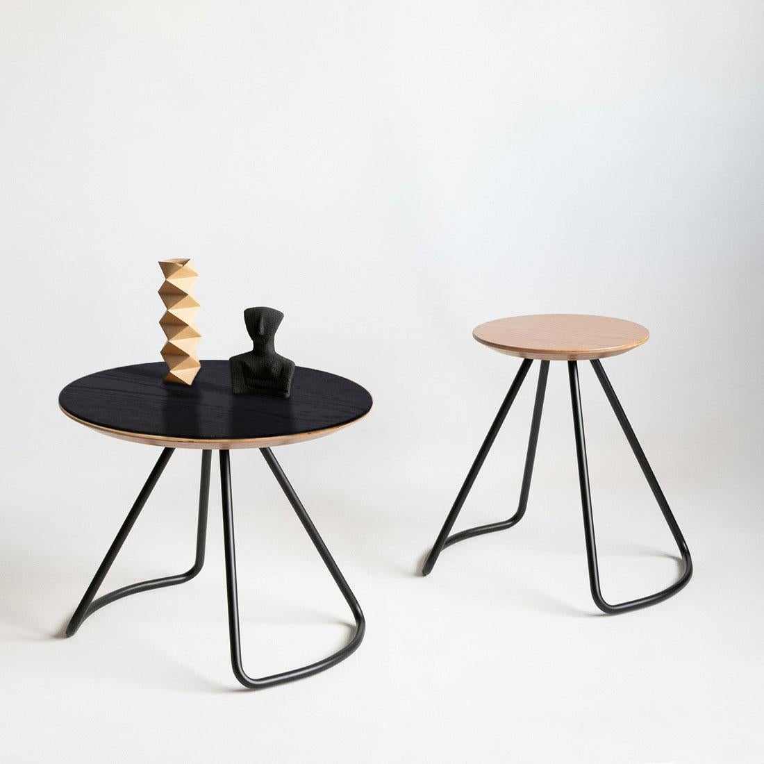 Painted Sama Coffee Table, Contemporary Modern Minimalist Black Oak & Black Metal For Sale