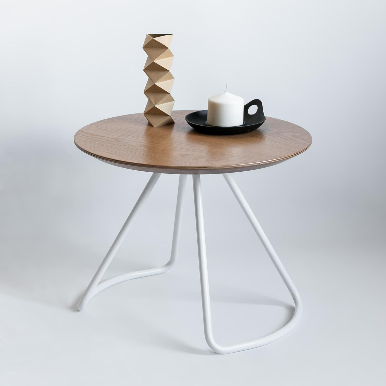 Turkish Sama Coffee Table, Contemporary Modern Minimalist Natural Oak & White Metal For Sale