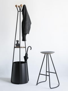 Sama High Stool, Contemporary Modern Minimalist Black Oak & Black Metal