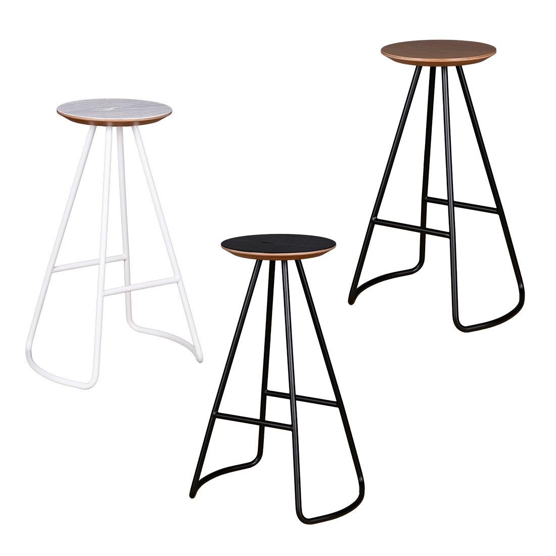 Painted Sama High Stool, Contemporary Modern Minimalist Natural Oak & White Metal For Sale