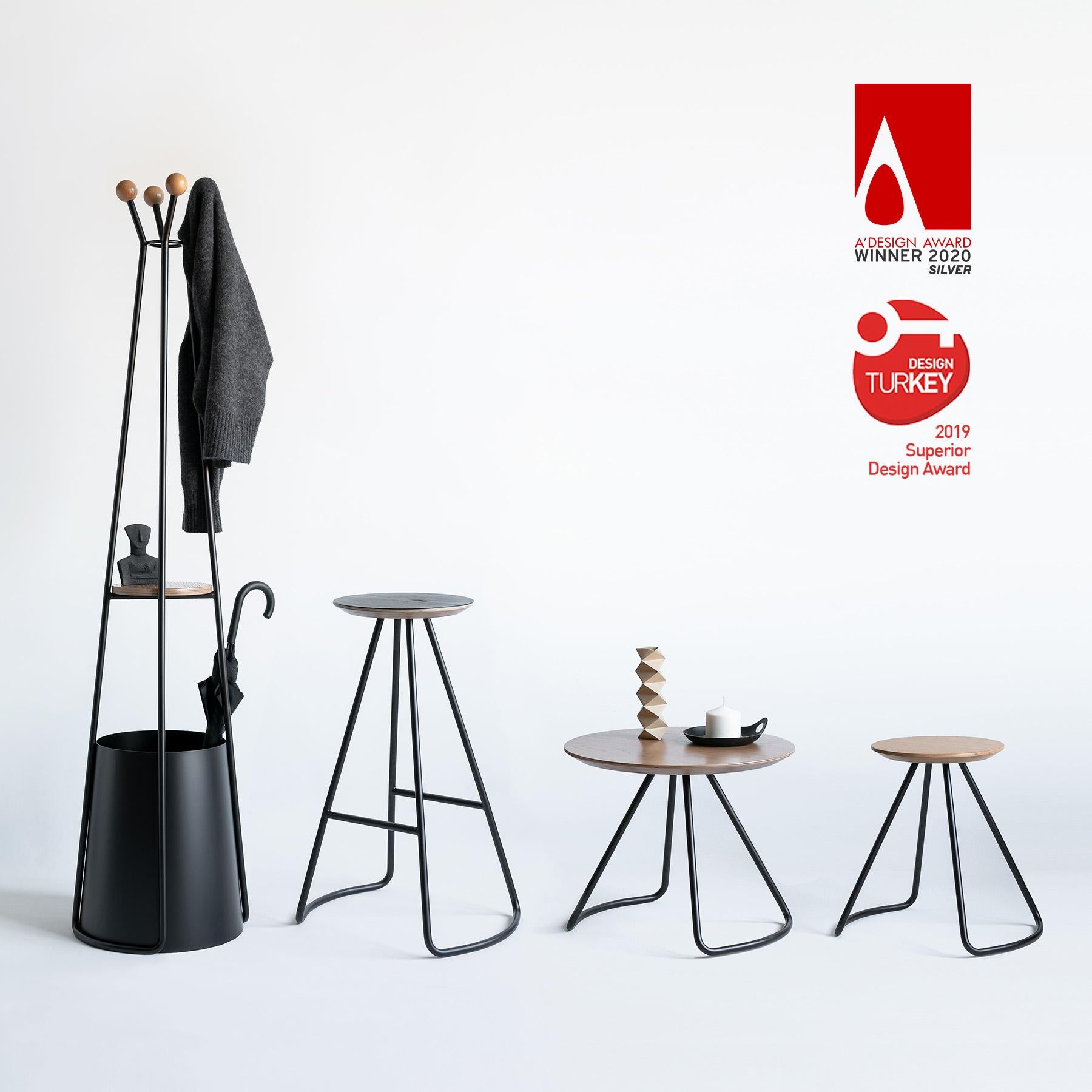 Sama High Stool, Contemporary Modern Minimalist Natural Oak & White Metal In New Condition For Sale In Istanbul, TR