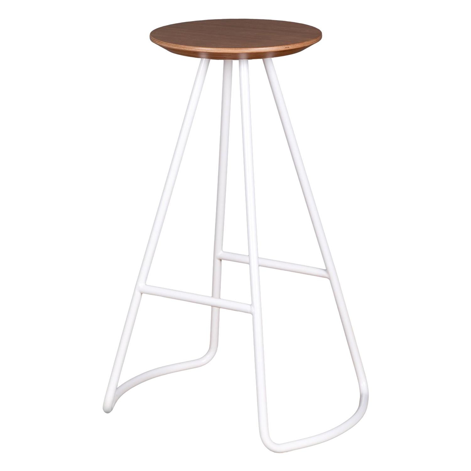 Sama High Stool, Contemporary Modern Minimalist Natural Oak & White Metal For Sale