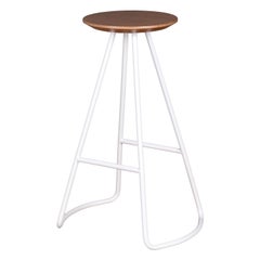 Taburete Alto Sama, Moderno Contemporáneo Minimalista Roble Natural y Metal Blanco