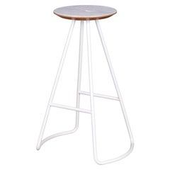 Taburete Alto Sama, Moderno Contemporáneo Minimalista Roble Blanco y Metal Blanco