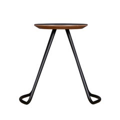 Sama Stool/Table, Contemporary Modern Minimalist Black Oak & Black Metal