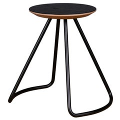 Sama Stool/Table, Contemporary Modern Minimalist Black Oak & Black Metal