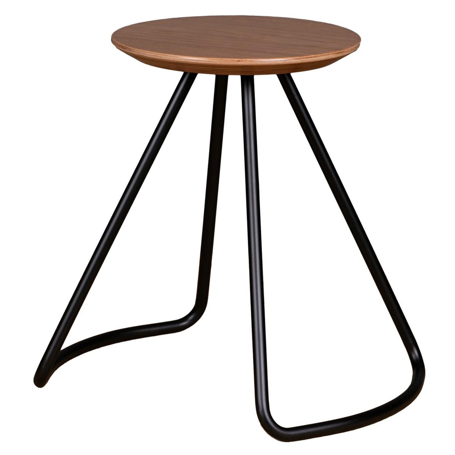 Sama Stool/Table, Contemporary Modern Minimalist Natural Oak & Black Metal For Sale