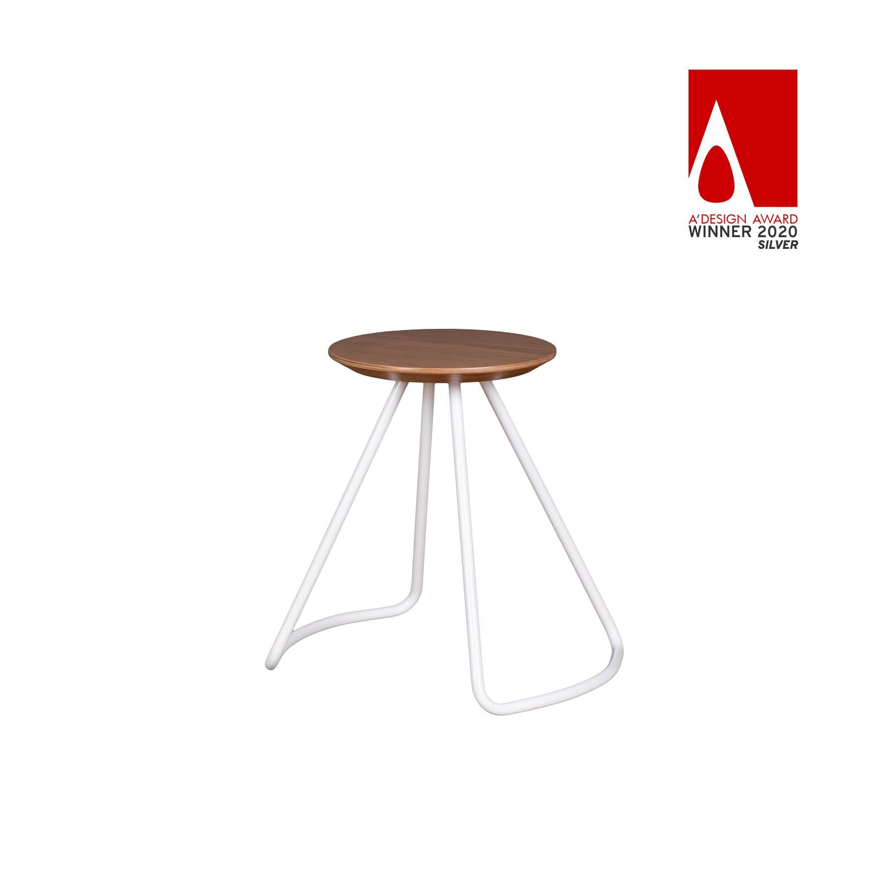 Sama Stool/Table, Contemporary Modern Minimalist Natural Oak & White Metal In New Condition For Sale In Istanbul, TR
