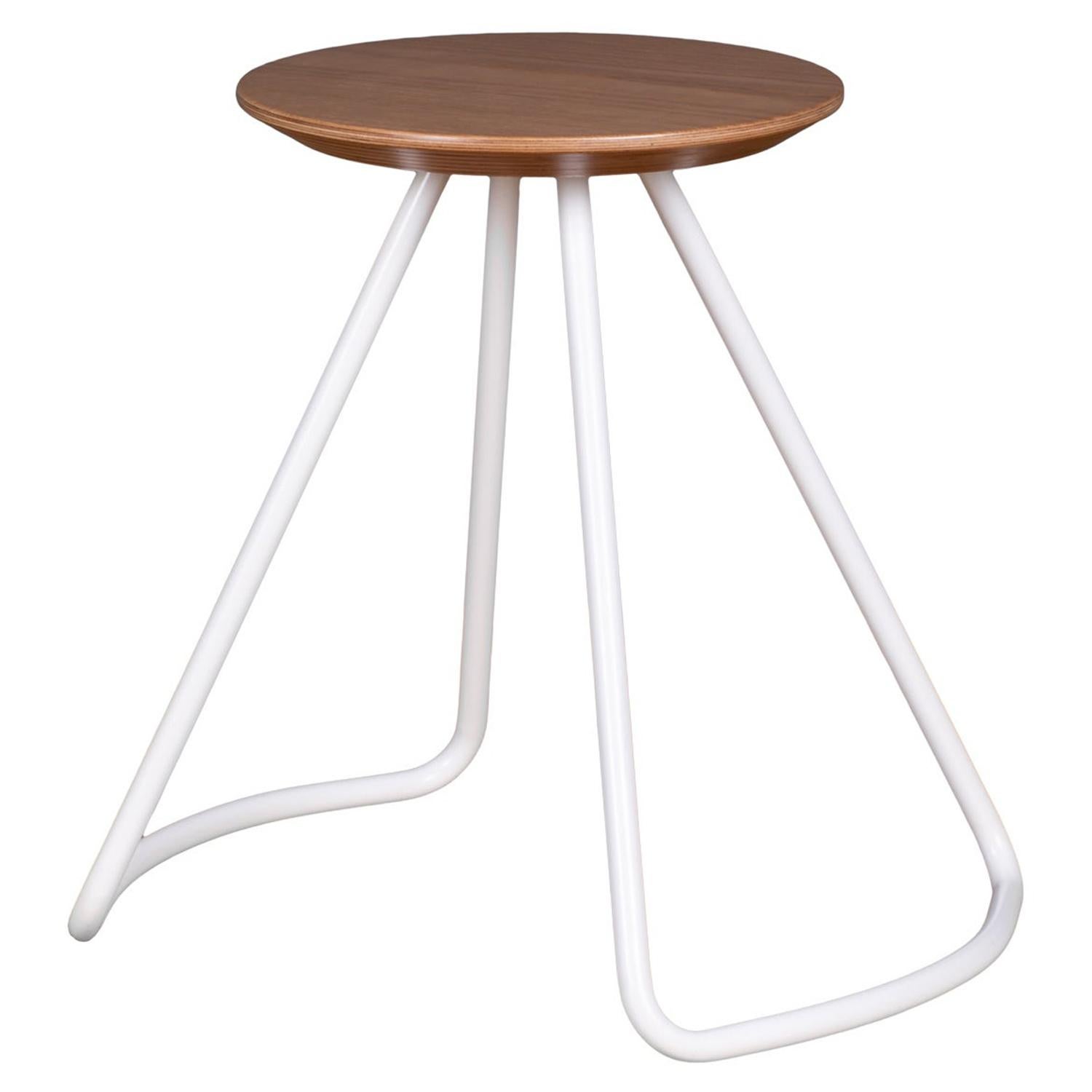 Sama Stool/Table, Contemporary Modern Minimalist Natural Oak & White Metal For Sale