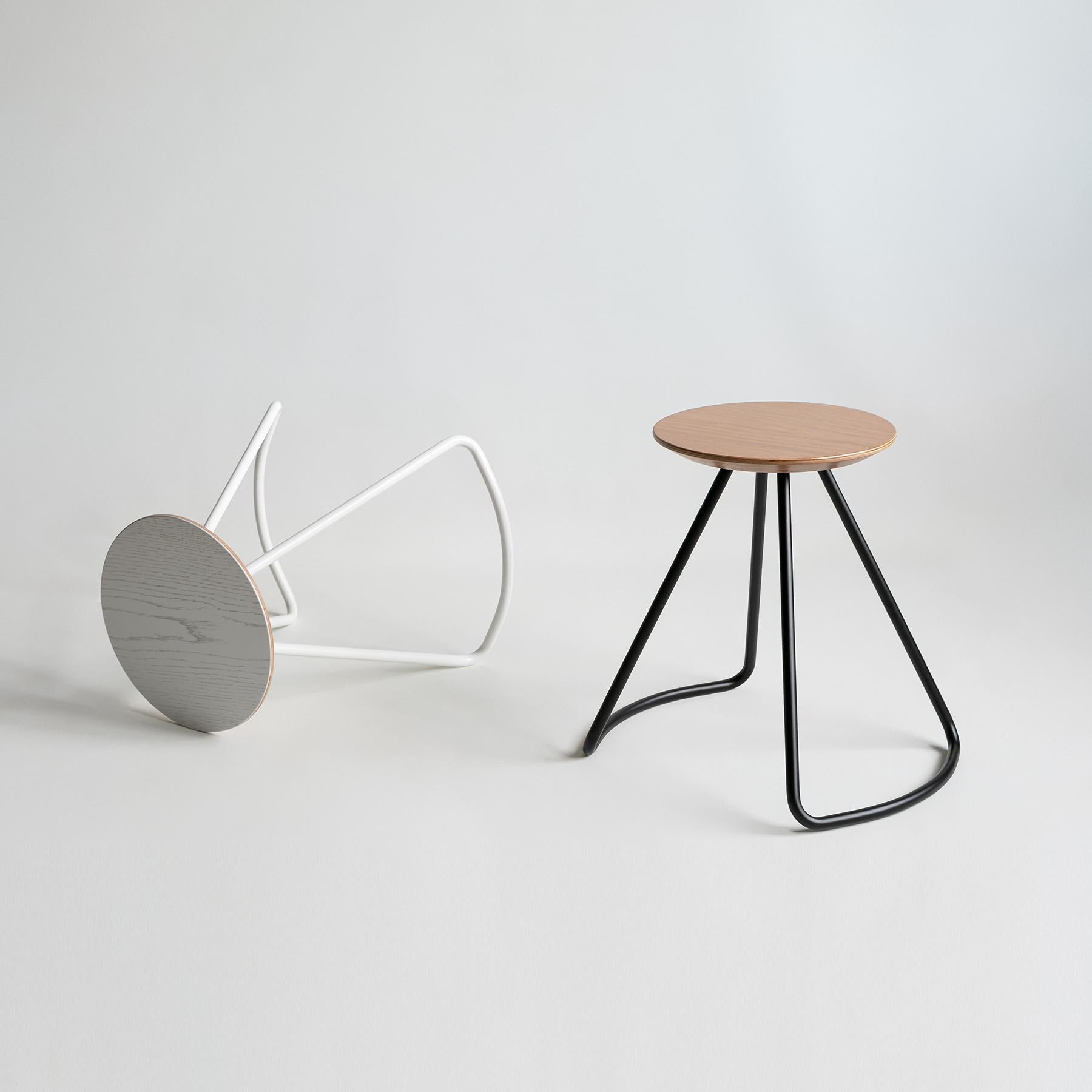 Sama Stool/Table, Contemporary Modern Minimalist White Oak & White Metal For Sale 1