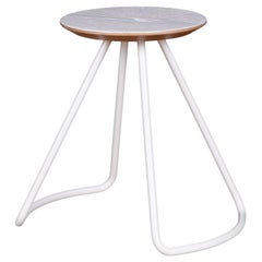 Sama Stool/Table, Contemporary Modern Minimalist White Oak & White Metal