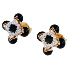 SĀMAÁ Diamonds - Echo Noir Boucles d'oreilles quotidiennes - Boucles d'oreilles en émail noir et diamants