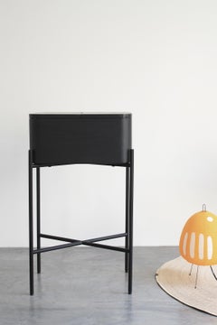 Samaná Coffee Cabinet in white oak and black coated tubular for storage