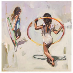 Dreaming - Oil Figure Painting of Children Playing Hula Hoop Impressionist