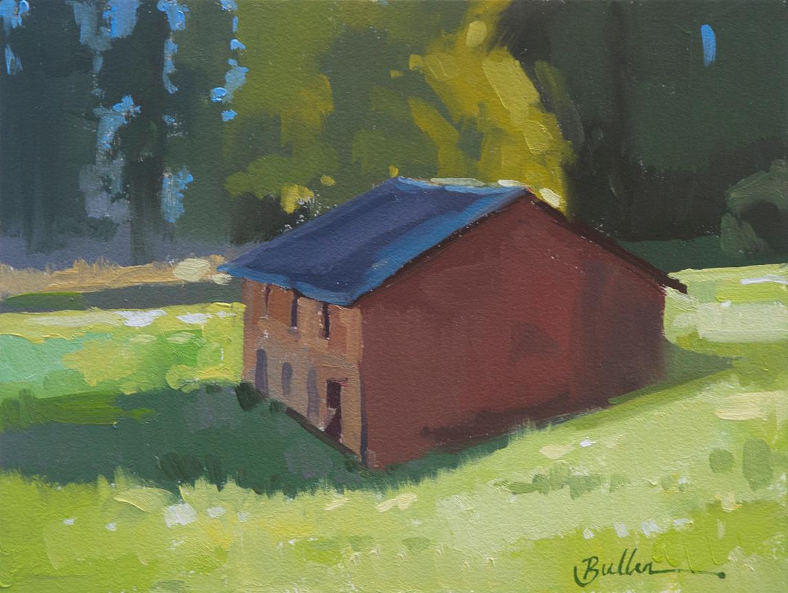 Landscape Painting Samantha Buller - « Abandoned Barn Revisited », peinture à l'huile