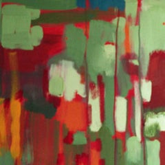 "Abstract in Red" by Samantha Buller, Oil Painting, Red, Green & Blue Abstract
