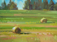 "Bales In Fields" (2024) by Samantha Buller, Oil Landscape Painting