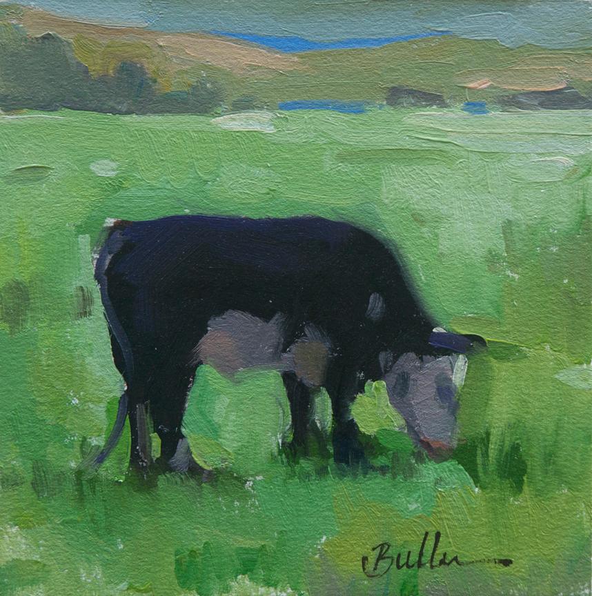 Samantha Buller Animal Painting - "Early Morning Misty Grazing, " Oil Painting