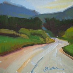 "Studio di strada" di Samantha Buller, pittura ad olio di paesaggio con strada rurale