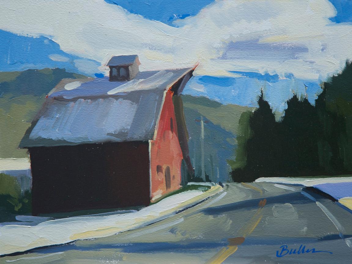 Samantha Buller Figurative Painting - "Snowy Road To The Barn, " Oil Painting