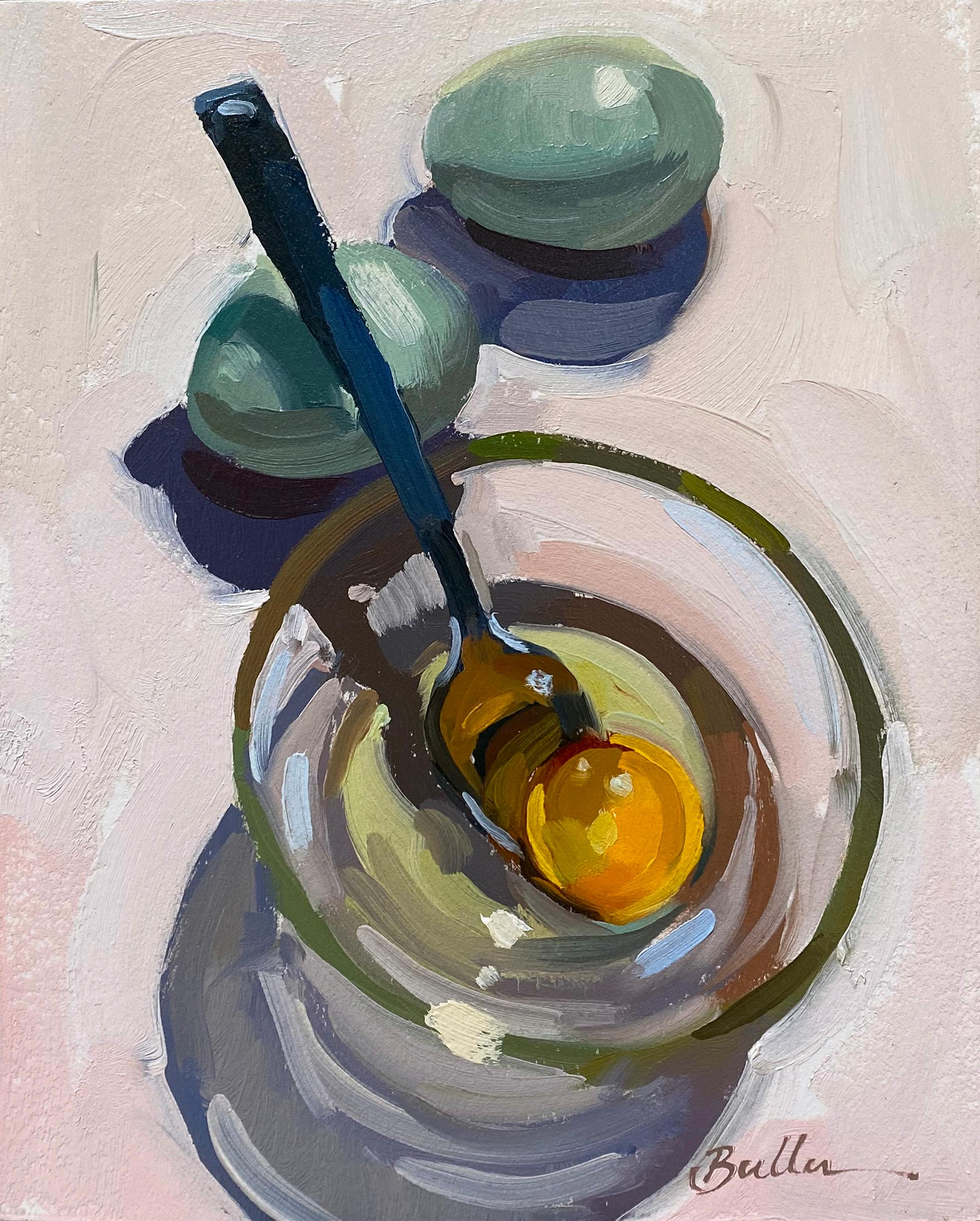 Samantha Buller Still-Life Painting - "Three Egg Omelet, " Oil Painting